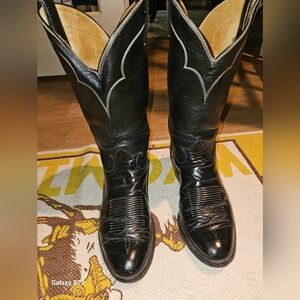 Mens 9.5D Tony Lama Black Western Cowboy Boots Roper